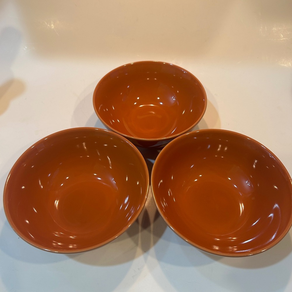 IKEA FARGKLAR 15199 Glossy Rust Orange Stoneware Bowls Set of 3 16oz Cereal